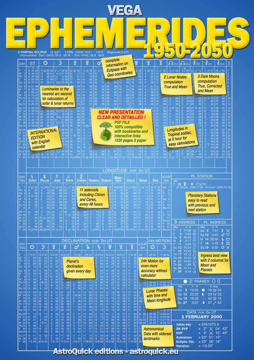 4th cover Ephemerides 1950-2050 International ed. - Daniel Vega -  2021 Astro-Quick.Com Editions