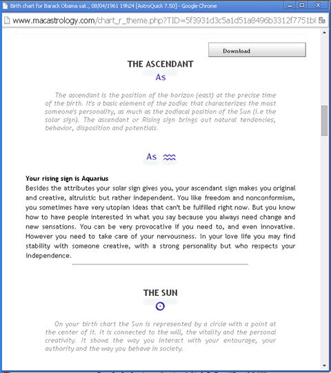 astrology report chart interpretation window AstroQuick