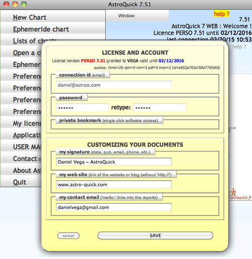 astrology software license infos