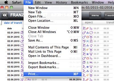 planetary transits list printing