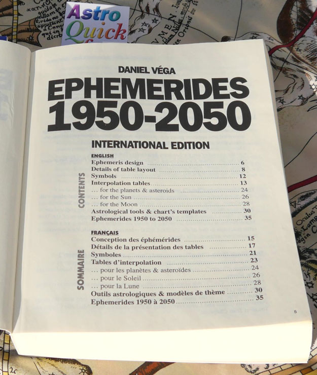 Ephemeris Table of content 1950-2050