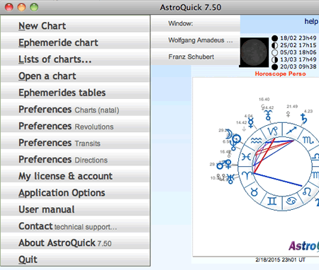 main menu astrology software astroquick