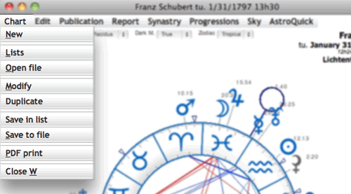 astrology chart menu software AstroQuick