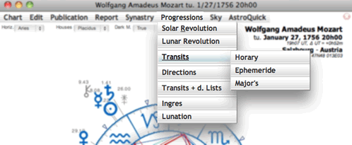 menu Progessions Astrology software AstroQuick 7.5