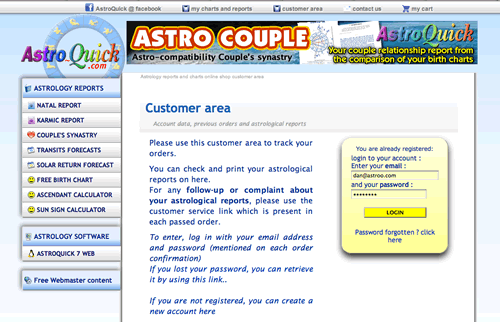 astroquick software customer area